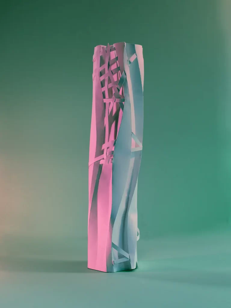 The Elysian Family are 5 sculptures made of paper inspired by Richard Serra's 1967 "Verb List" concept.