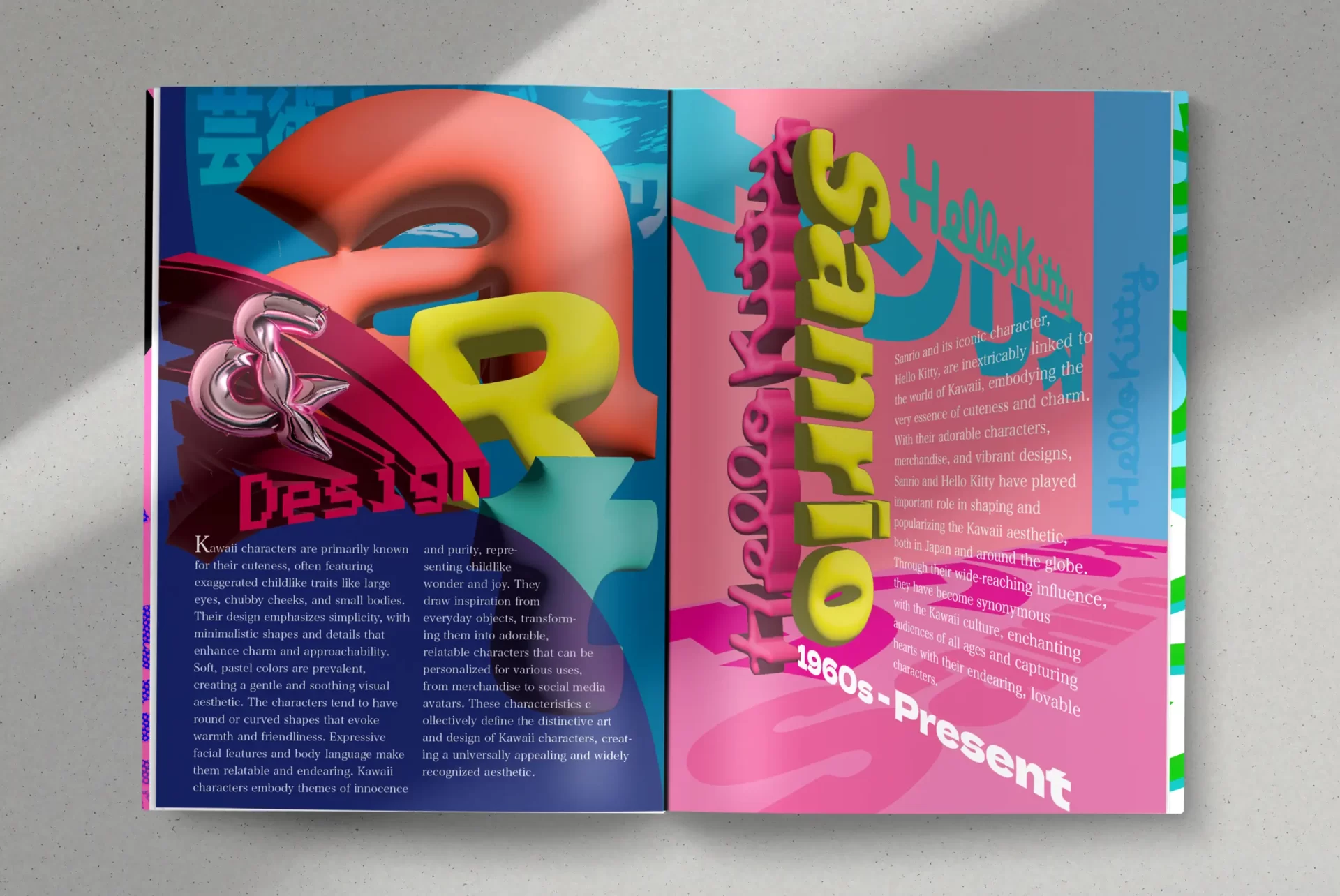 The mockup of page 10-11 of Kawaii: Typographic Booklet